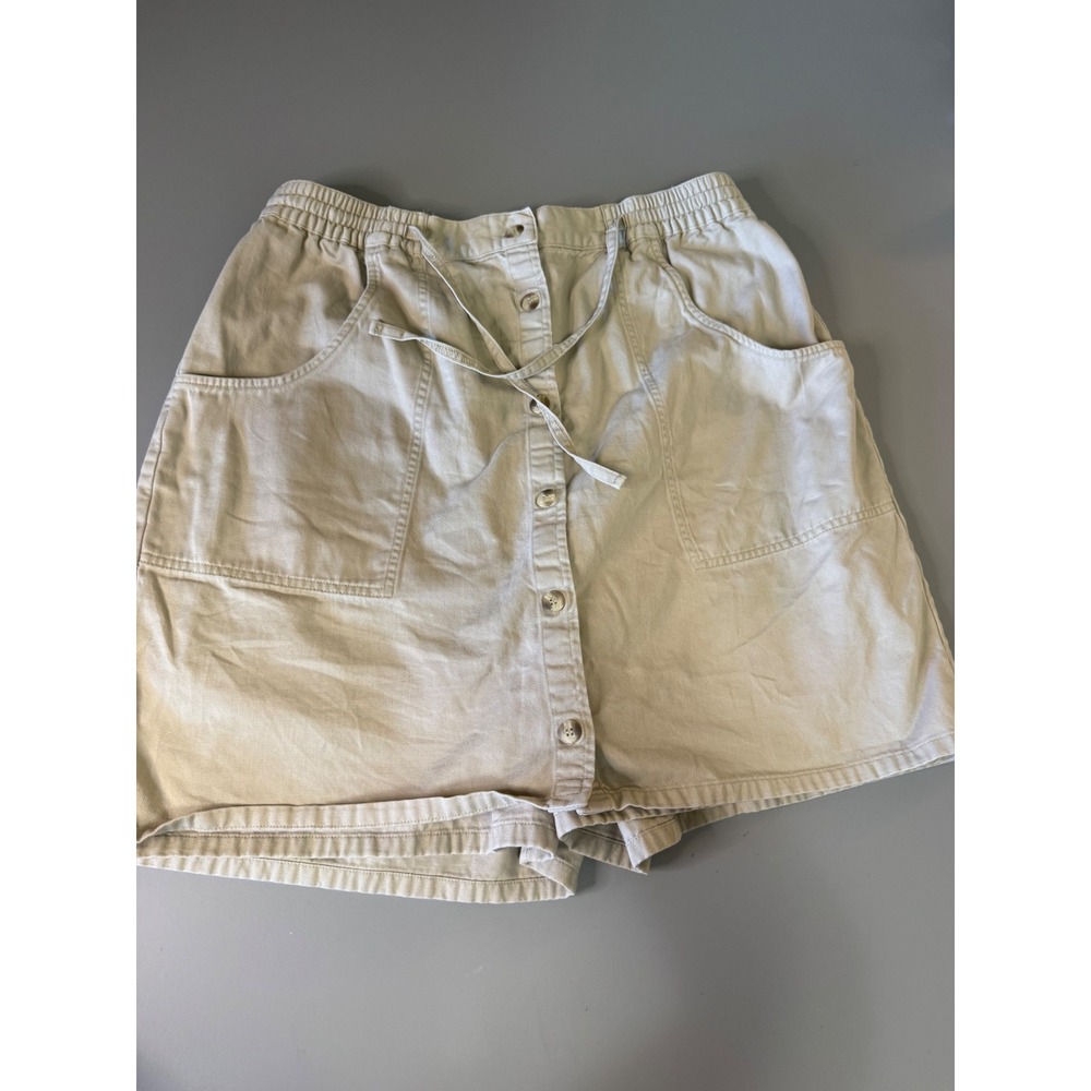 Classic Elements Khaki Skort Tan Button Front Elastic Waist Pockets Size L